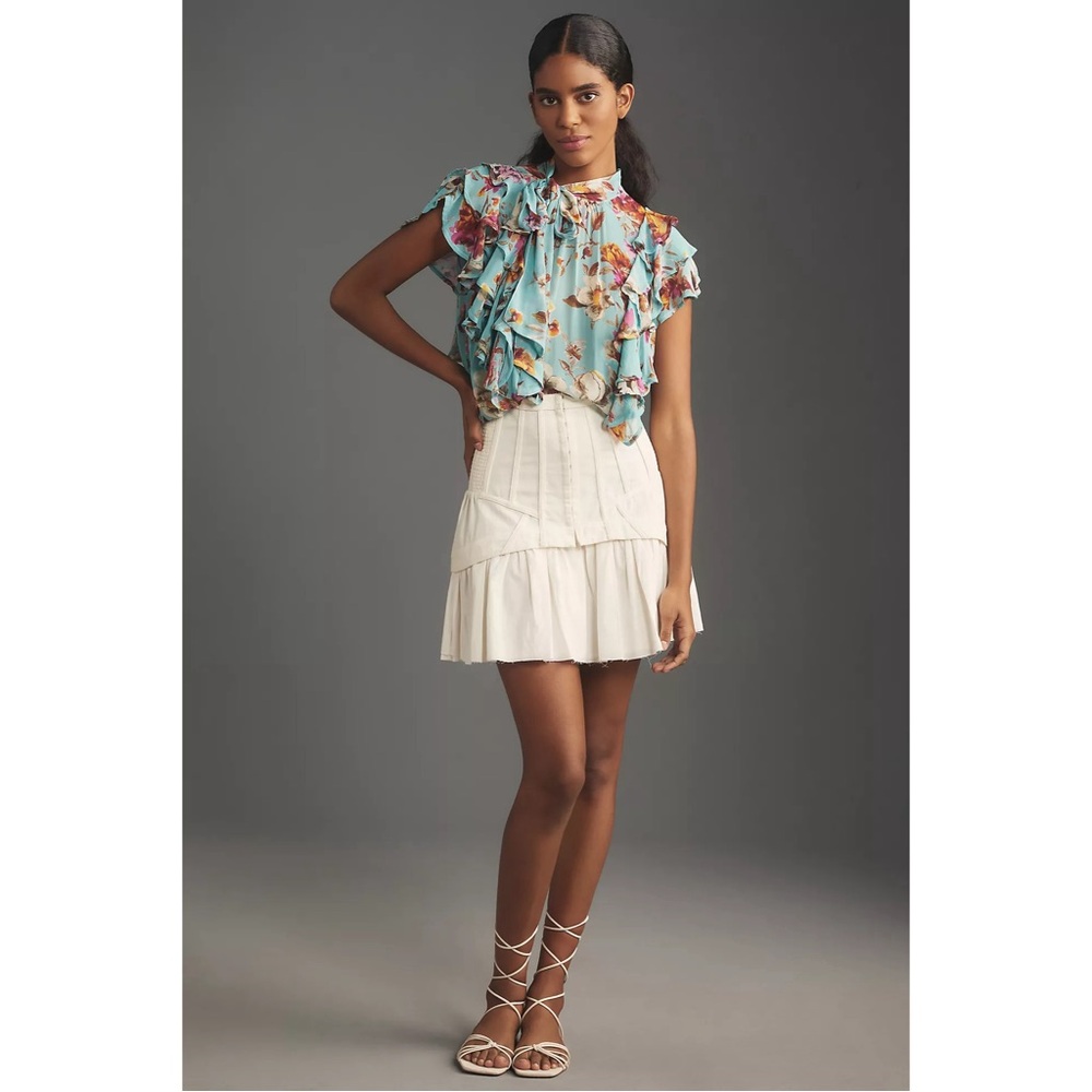 Anthropologie Tie-Neck Sheer Ruffled Blouse NWT SZ XL - Picture 3 of 10